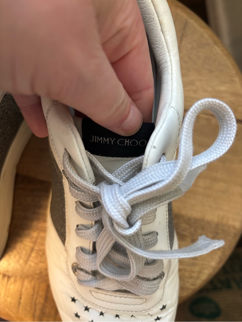 Jimmy Choo Hawaii sneakers white leather  silver glitter star Designer 40 $600 - Picture 9 of 11